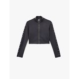 Slim Fit Fermuarlı Uzun Kollu Dik Yaka Yıldız ve Zımba Detaylı Crop Hırka