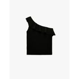 Slim Fit Fırfırlı Kolsuz Fitilli Tek Omuz Bluz