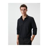 Slim Fit Gomlek Yarim Italyan Yaka Dugmeli Dokulu