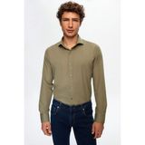 Slim Fit Haki Italyan Yaka Dar Kesim Klasik Kravatlık Uzun Kollu Kolay Ütülenebilir Nefes 2HF02ORT5185 - XL - Yeşil