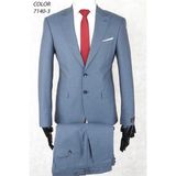 Slim Fit Iki Düğme Sivri Yaka Çift Yırtmaç Tokalı Pantolon Blue Gray Drop 6 Takım Elbise - 58 - Füme