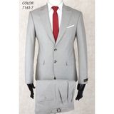 Slim Fit Iki Düğme Sivri Yaka Çift Yırtmaç Tokalı ve Pileli Pantolon Drop 6 Takım Elbise - 56 - Gri