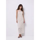 Slim Fit Jakarlı Kadın Ekru Kolsuz Elbise