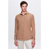 Slim Fit Kahverengi Italyan Yaka Dar Kesim Klasik Kravatlık Uzun Kollu Kolay Ütülenebilir 2HF02ORT5185