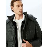 Slim Fit Kapşonlu Suni Deri Şişme Mont
