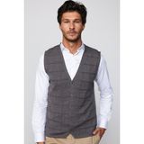 Slim Fit Kare Desenli Gri Erkek Yelek