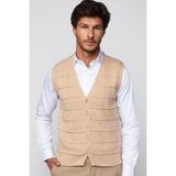 Slim Fit Kare Desenli Taş Rengi Erkek Yelek