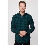 Slim Fit Kareli Pamuklu Kolay Ütü Yeşil Erkek Gömlek