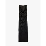 Slim Fit Kayık Degaje Yaka Drapeli Kolsuz Parıltılı Uzun Gece Elbisesi