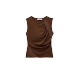 Slim Fit Kayık Yuvarlak Yaka Dantel Detaylı Kolsuz Bluz
