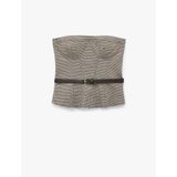Slim Fit Kemer Detaylı Ekoseli Straplez Korse Bluz