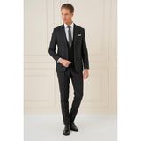 Slim Fit Kırlangıç Yaka Çift Yırtmaçlı Yelekli Klasik Siyah Takım Elbise Tk 895 - 48 - 6 Drop