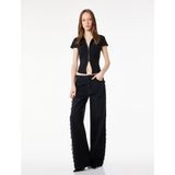 Slim Fit Kısa Kollu Klasik Yaka Fermuarlı Crop Gömlek
