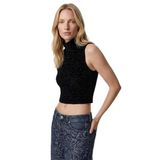 Slim Fit Kolsuz Balıkçı Yaka Leopar Dokulu Crop Kadife Bluz