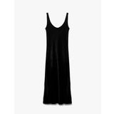 Slim Fit Kolsuz U Yaka Kalın Askılı Uzun Saten Elbise