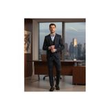 Slim Fit Lacivert Ekose Kareli Düz Mono Yaka Çift Yırtmaçlı Astarlı Takim Elbise Lacivert 56/6