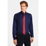 Slim Fit Lacivert Non-Iron %100 Pamuk Doğa Dostu Ekoteks Belgeli Ütü Gerektirmez Gömlek