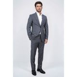 Slim Fit Mono Yaka Gri Yünlü Takım Elbise - 6 Drop - 56