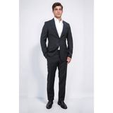 Slim Fit Mono Yaka Siyah Çizgili Yünlü Takım Elbise - 6 Drop - 52