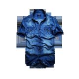 slim fit nefes alan ince terletmez saf pamuk kumaş kısa kol kot gömlek k.mavi