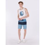 Slim Fit Orta Bel Baskılı Mavi Erkek Deniz Şortu