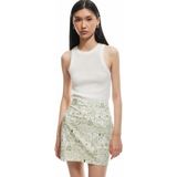 Slim Fit Pamuklu Fistolu Brodeli Taş Işlemeli Balık Desenli Mini Etek - Yeşil - 34