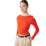 Slim Fit Pamuklu Uzun Kollu Kayık Yaka Tişört