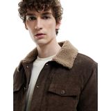 Slim Fit Peluş Yaka Fitilli Kadife Kışlık Ceket