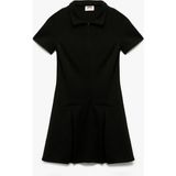 Slim Fit Polo Yaka Yarım Fermuarlı Kısa Kollu Viskon Karışımlı Mini Elbise - 6 - 7 Yaş - Siyah