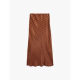 Slim Fit Puantiye Desenli Midi Saten Etek