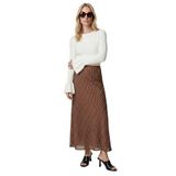 Slim Fit Puantiyeli Saten Midi Etek
