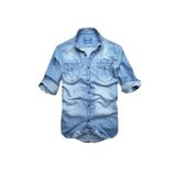 Slim Fit Saf Pamuk Denim Kumaş Kot Gömlek--çiftcep mavi--