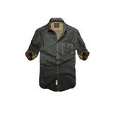 Slim Fit Saf Pamuk Denim Kumaş Kot Gömlek--koyu karışık--