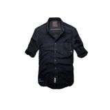 Slim Fit Saf Pamuk Denim Kumaş Kot Gömlek--koyulacivert---