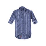 slim fit saf pamuk kumaş hakim yaka uzun kol gömlek-çizgili koyu mavi-