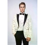 Slim Fit Simli Beyaz Erkek Smokin Ceket - Wessi