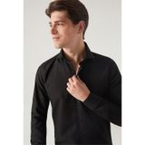 Slim Fit Siyah Italyan Yaka Dar Kesim Klasik Kravatlık Uzun Kollu Kolay Ütülenebilir Nefes 2HF02ORT4185