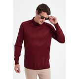 Slim Fit Tam Boğazlı Yaka Düz Yün Bordo Erkek Triko Kazak