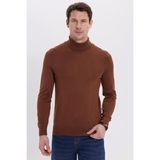 Slim Fit Tam Boğazlı Yaka Düz Yün Kahverengi Erkek Triko Kazak