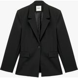 Slim Fit Uzun Kollu Cep Detaylı Düğmeli Geniş Yaka Blazer Ceket - Siyah - 38