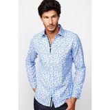 Slim Fit Uzun Kollu Dar Kesim Baskılı Oxford Doku Erkek Gömlek