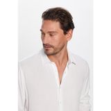 Slim Fit Uzun Kollu Dar Kesim Dökümlü Viskon Şık Erkek Beyaz Gömlek