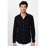 Slim Fit Uzun Kollu Dar Kesim Dökümlü Viskon Şık Erkek Siyah Gömlek