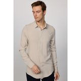 Slim Fit Uzun Kollu Dar Kesim Dökümlü Viskon Şık Taş Rengi Erkek Gömlek