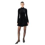 Slim Fit Uzun Kollu Dik Yaka Kadife Mini Elbise