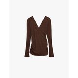 Slim Fit Uzun Kollu Dokulu V Yaka Kruvaze Bluz