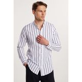 Slim Fit Uzun Kollu Hakim Yaka Pamuklu Kolay Ütü Çizgili Erkek Beyaz Gömlek