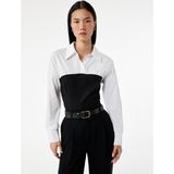 Slim Fit Uzun Kollu Iki Farklı Kumaş Kullanımlı Korse Detaylı Gömlek - 44 - Beyaz