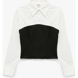 Slim Fit Uzun Kollu Iki Farklı Kumaş Kullanımlı Korse Detaylı Gömlek - Beyaz - 36
