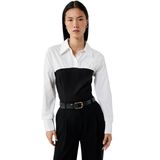 Slim Fit Uzun Kollu İki Farklı Kumaş Kullanımlı Korse Detaylı Gömlek